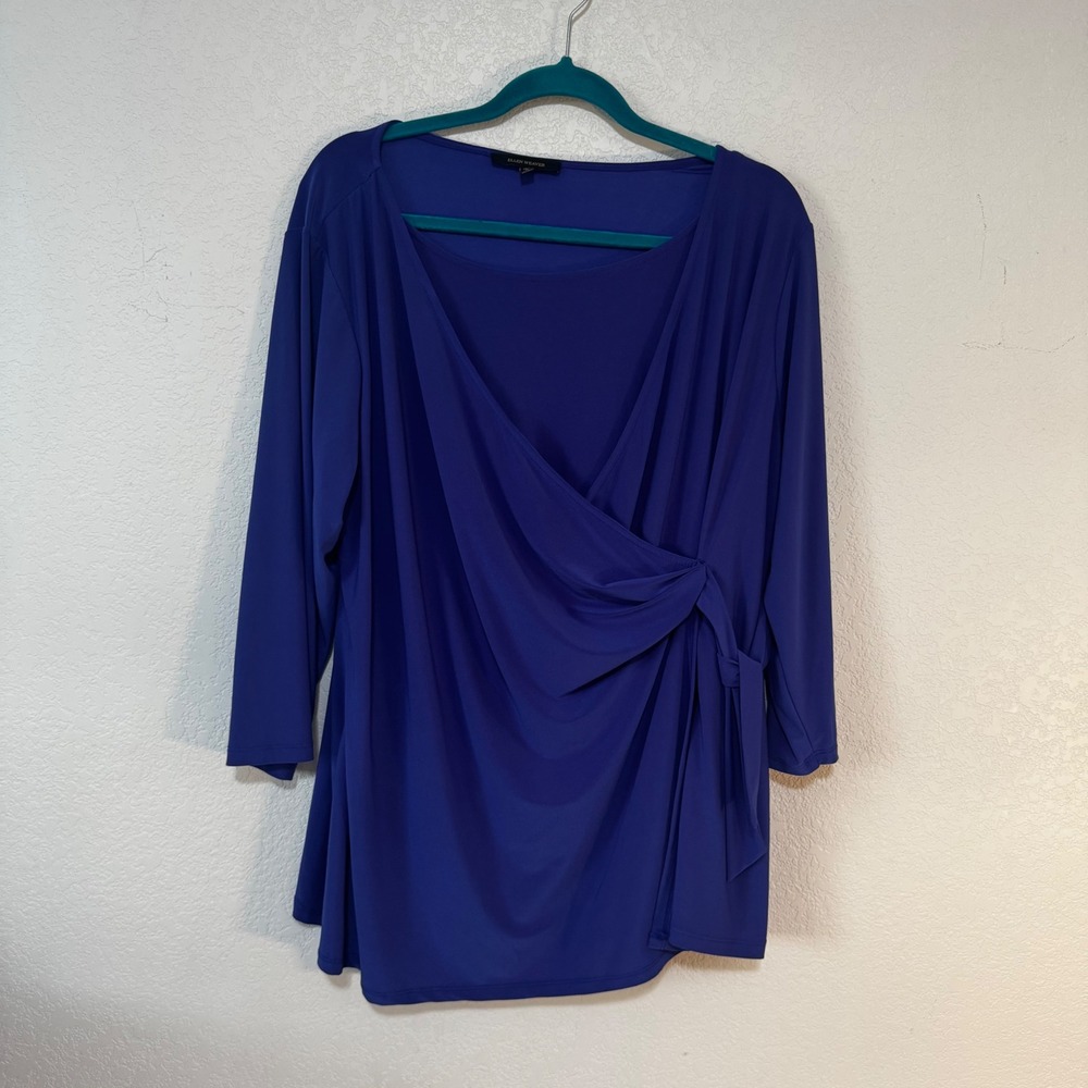 Ellen Weaver Womens 2X Blue Wrap Knit‎ Long Sleeve Top Tunic